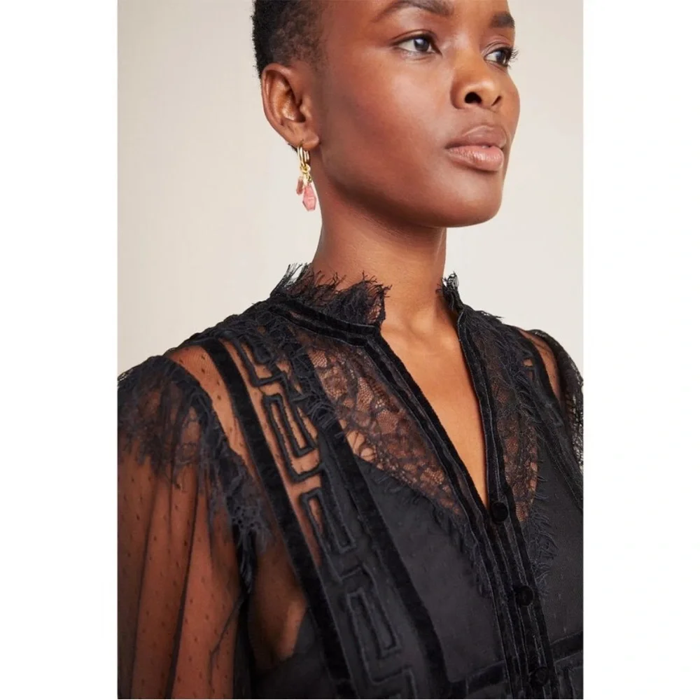 Anthropologie Holly Flocked Tunic Top Size XL Rare - Picture 2 of 15